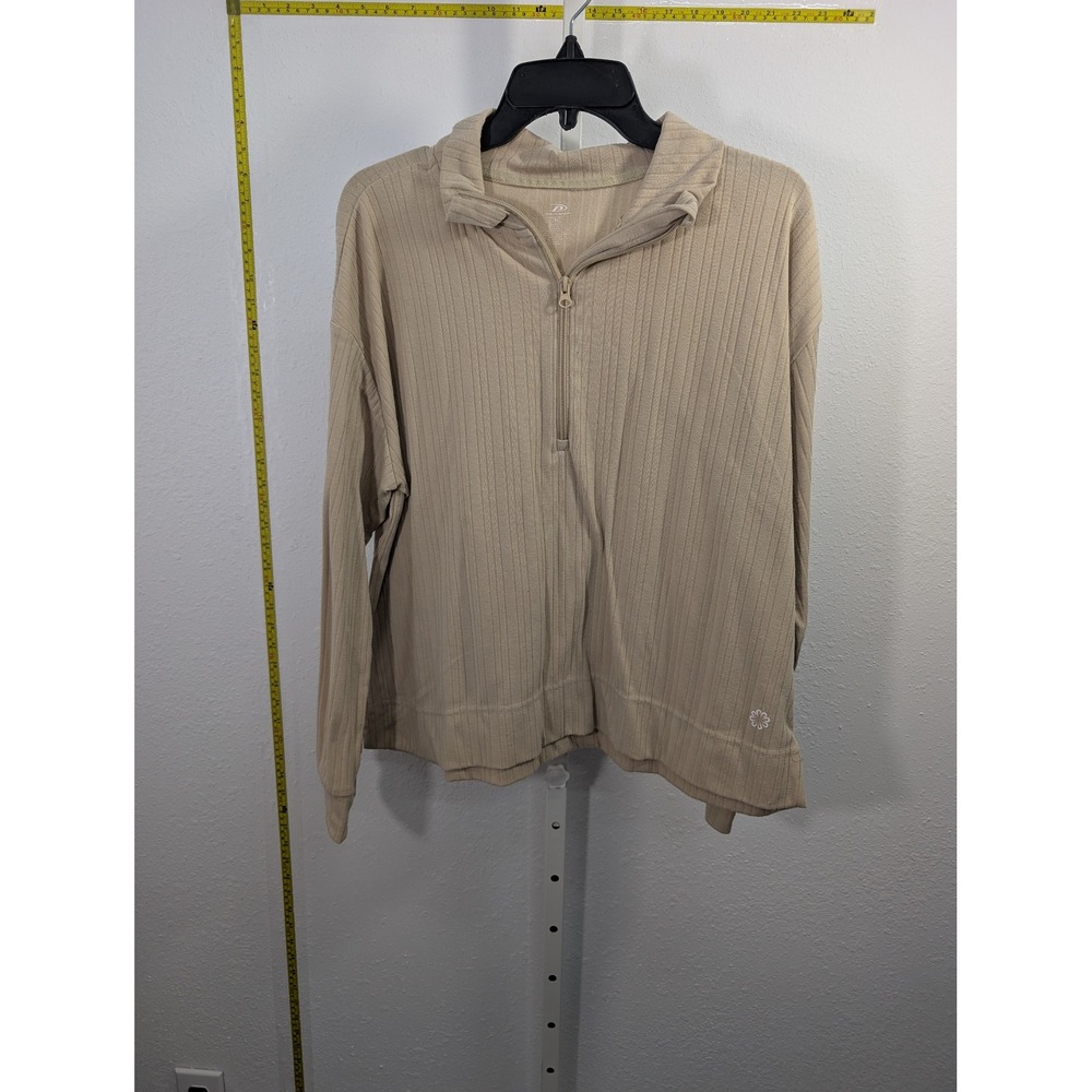 Pro Player Womens XL Tan Ribbed Quarter Zip Pullover Athletic Sweatshirt Beige